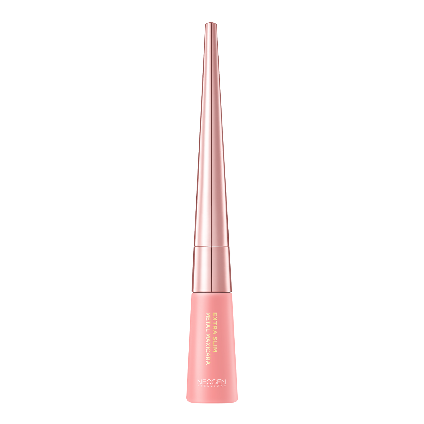 Rose gold makeup brush with black bristle tip on a white background AgelessBeauty3000.com NEOGEN DERMALOGY | Extra Slim Metal Maxicara BLACK