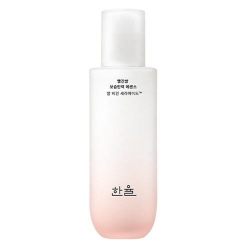 Skincare bottle with a white cap and pink body on a white background AgelessBeauty3000.com HANYUL | Red Rice Moisture Firming Essence Skin