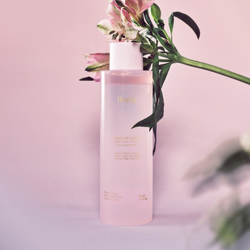 Huxley skincare bottle on a white background AgelessBeauty3000.com Huxley | Skin Glow Toner Vita Radiance