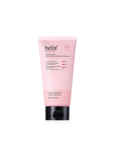 belif skincare product and packaging on a white background AgelessBeauty3000.com belif | Super Knights Pore Firming Vegan Pack Cleanser