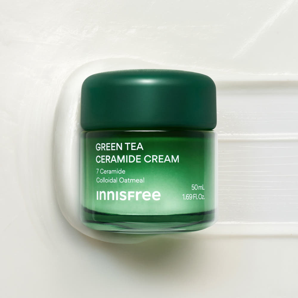 AgelessBeauty3000.com innisfree | Green Tea Ceramide Cream Green tea ceramide cream jar with Innisfree branding on a white background