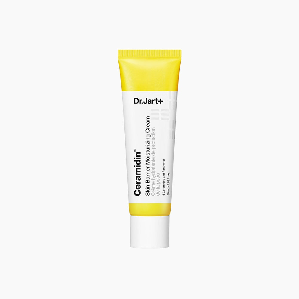 Dr. Jart+ Ceramidin Skin Barrier Moisturizing Cream tube with yellow cap on a white background  AgelessBeauty3000.com   Dr. Jart+  |  Ceramidin Skin Barrier Moisturizing Cream