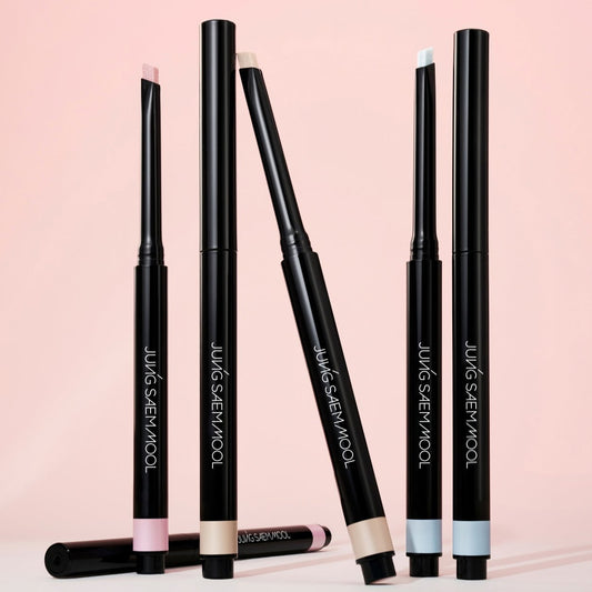 Set of Juun.J cosmetic products on a pink background  AgelessBeauty3000.com   JUNGSAEMMOOL  |  Artist Drawing Shadow Pencil