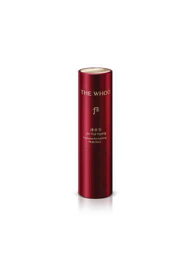 Red cylindrical container with 'The Whoo' branding on a white background  AgelessBeauty3000.com  THE WHOO  |  Jinyulhyang Intensive Revitalizing Multi Stick