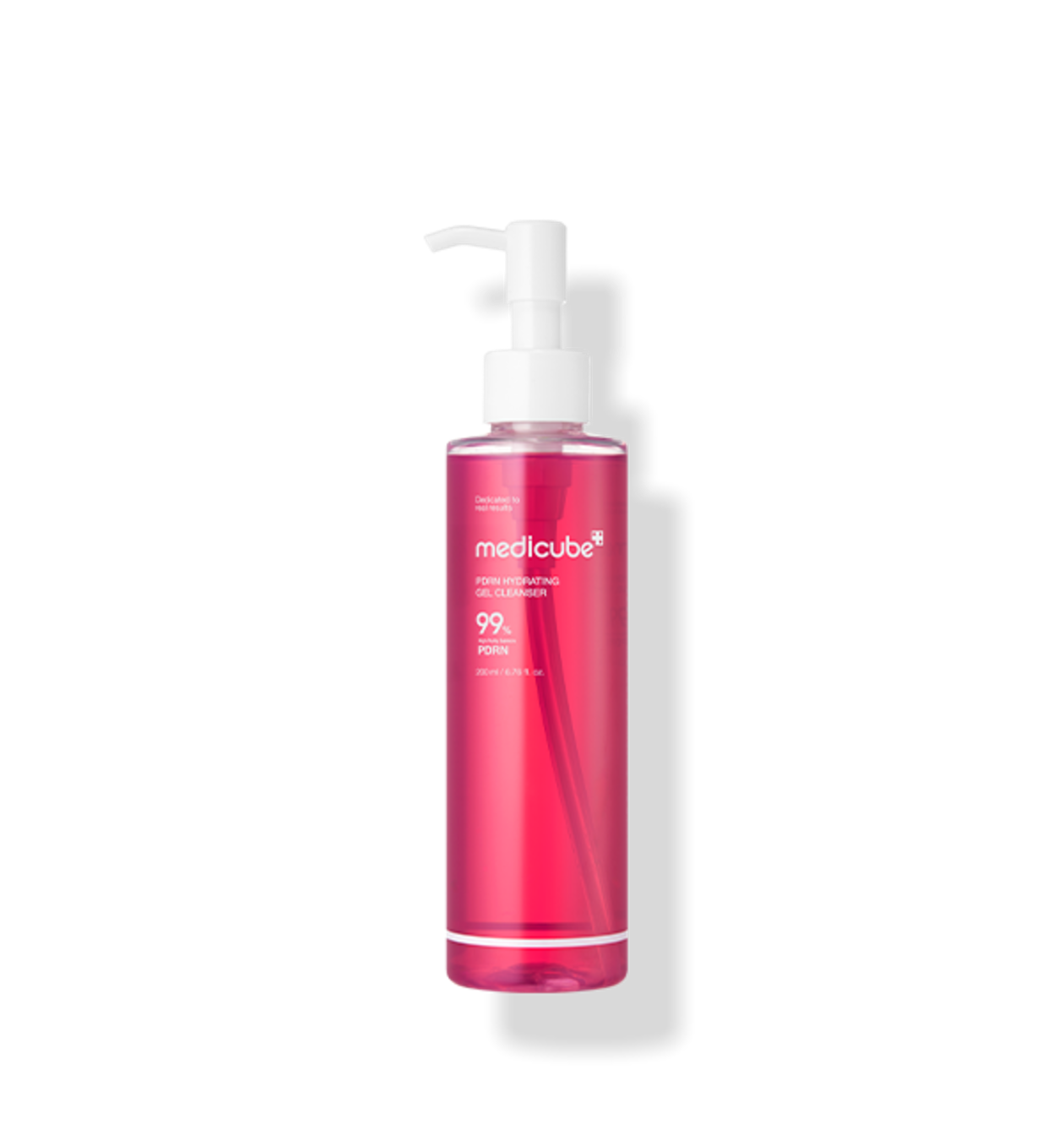AgelessBeauty3000.com  medicube | PDRN Gel to Foam Cleanser Pink bottle with white pump labeled 'medicube' on a white background
