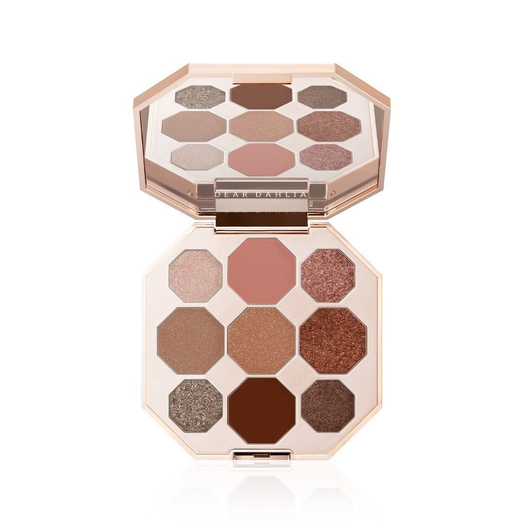 Makeup palette with various shades of eyeshadow on a white background  AgelessBeauty3000.com  DEAR DAHLIA | Timeless Bloom Collection Palette