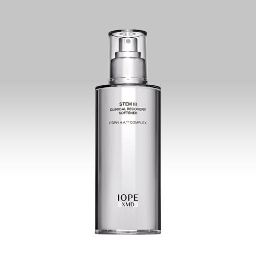 IOPE skincare product bottle on a gray background  AgelessBeauty3000.com  IOPE  |   XMD STEM III Clinical Recovery Softner