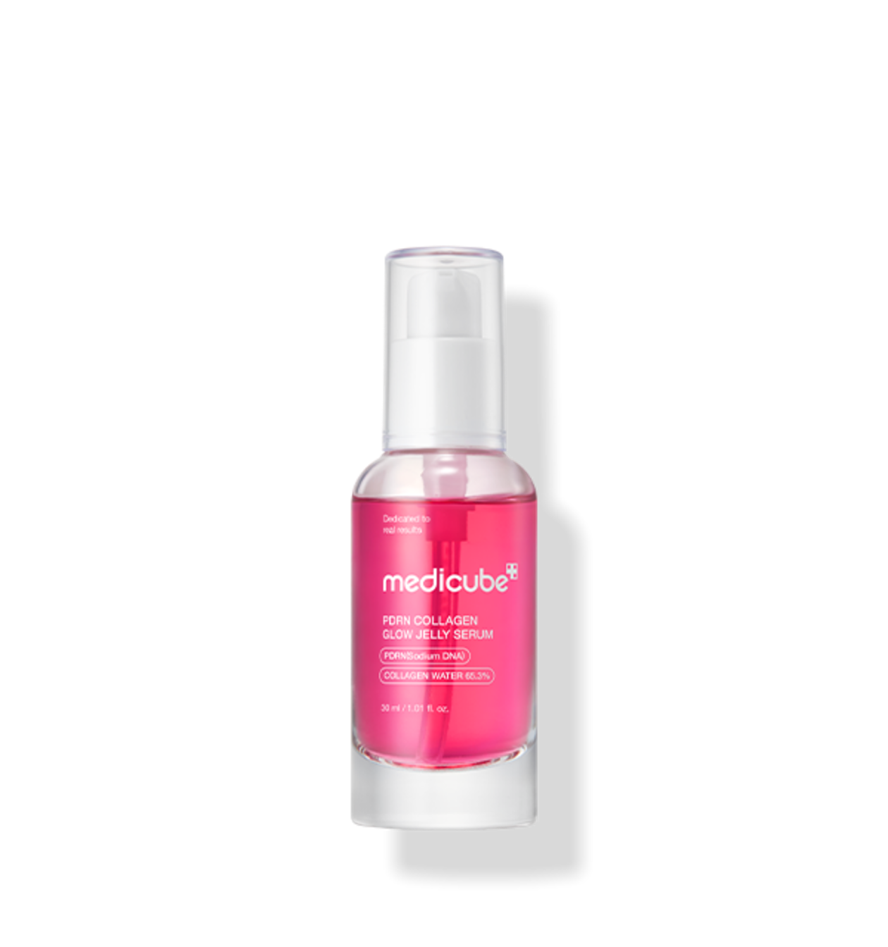 AgelessBeauty3000.com  medicube  | PDRN Collagen Glow Jelly Serum  Medicube pink collagen serum bottle on a white background