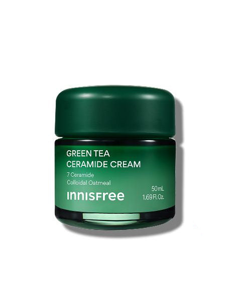 AgelessBeauty3000.com  innisfree | Green Tea Ceramide Cream  Green tea ceramide cream jar with Innisfree branding on a white background